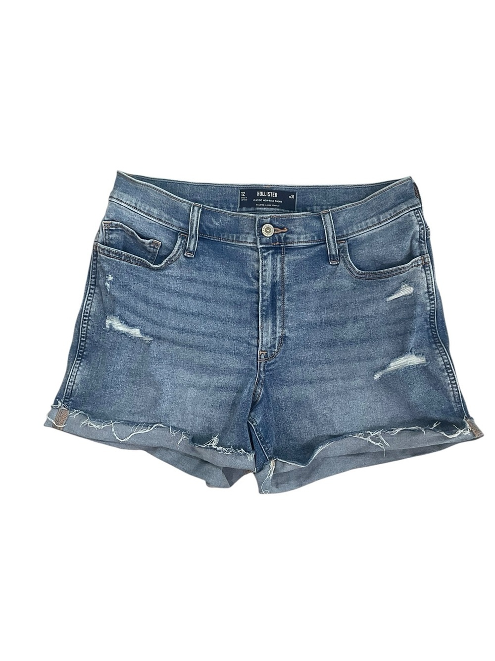 Hollister Classic High Rise Distressed Denim Shorts Size 12 W31 Stretch